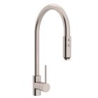 Rohl LS57L-STN-2 Pirellone Side Lever Pull-Down High Spout Kitchen Faucet in Satin Nickel