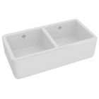 Rohl RC3719WH Lancaster Shaws Original Two Bowl Farmhouse Apron Front Fireclay Kitchen Sink in White