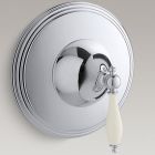 Kohler T10301-4F-BN Finial Traditional Valve trim with lever handle with Biscuit handle inserts for thermostatic valve, requires valve in vibrant brushed nickel