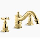 KOHLER T125-3-PB Antique Six-prong bath faucet trim for deck-mount high-flow valve, valve not included in vibrant polished brass