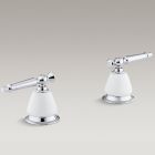 Kohler T135-4D-CP Antique Deck-mount high-flow bath valve trim with lever handles, requires ceramic handle skirts, valve not included in polished chrome