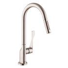 Axor 39835801 Citterio 1.75 GPM, Single Handle Deck Mounted HighArc Pull-Down Kitchen Faucet with 2-Spray in Steel Optic