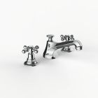 Davinci CAR-SUT-100-PC Carlyle Deck Mounted, Three Hole Lavatory Faucet with Low Profile Traditional Spout with Cross Handles with Pop Up Drain in Polished Chrome