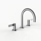 Davinci D01-H08-100-SN Program 1.0 Deck Mounted Three Hole Lavatory Faucet with Gooseneck Spout with Lever Handles in Satin Nickel 
