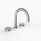 Davinci D01-H16-100-PC Program 1.0 Deck Mounted Three Hole Lavatory Faucet with Gooseneck Spout with Disk Knob Handles, Knurled in Polished Chrome