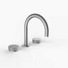 Davinci D01-H16-100-SN Program 1.0 Deck Mounted Three Hole Lavatory Faucet with Gooseneck Spout with Disk Knob Handles, Knurled in Satin Nickel 