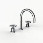 Davinci D01-H14-100-G-PC Program 1.1 Deck Mounted, Three Hole Lavatory Faucet with Arc Spout with 16Mm Stem Handles On Groove Base in Polished Chrome