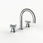 Davinci D01-H19-100-PC Program 1.1 Deck Mounted, Three Hole Lavatory Faucet with Arc Spout and Tara Cross Handles with Flange in Polished Chrome