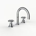 Davinci D01-IND-100-PC Program 1.1 Deck Mounted, Three Hole Lavatory Faucet with Arc Spout with Industrial Wheel Stye Handles with Flange For Deck in Polished Chrome
