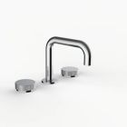 Davinci D02-H16-100-PC Program 1.0 Deck Mounted Three Hole Lavatory Faucet with 90 Degree Spout with Disk Knob Handles, Knurled in Polished Chrome