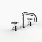 Davinci D02-IND-100-PC Program 1.1 Deck Mounted, Three Hole Lavatory Faucet with 90 Degree Spout with Knurled Wheel Handles in Polished Chrome