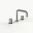 Davinci D02-S3K-100-SN Program 1.0 Deck Mounted Three Hole Lavatory Faucet with 90 Degree Spout with Tall Knob Handles, Knurled in Satin Nickel 