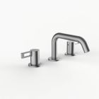 Davinci D03-H04-100-SN Program 1.0 Deck Mounted Three Hole Lavatory Faucet with Soft Angle Spout with Lever Handles in Satin Nickel