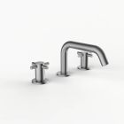 Davinci D03-H06-100-SN Program 1.0 Deck Mounted Three Hole Lavatory Faucet with Soft Angle Spout with Cross Handles in Satin Nickel