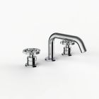Davinci D03-H14-100-G-PC Program 1.1 Deck Mounted, Three Hole Lavatory Faucet with Soft Angle Spout with Knurled Wheel Handles On Groove Base in Polished Chrome
