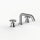 Davinci D03-H14-100-S-PC Program 1.1 Deck Mounted, Three Hole Lavatory Faucet with Soft Angle Spout with Knurled Wheel Handles On Smooth Base in Polished Chrome