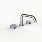 Davinci D03-H16-100-PC Program 1.0 Deck Mounted Three Hole Lavatory Faucet with Soft Angle Spout with Disk Knob Handles, Knurled in Polished Chrome