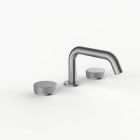 Davinci D03-H16-100-SN Program 1.0 Deck Mounted Three Hole Lavatory Faucet with Soft Angle Spout with Disk Knob Handles, Knurled in Satin Nickel 