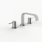 Davinci D05-H01-100-SN Flat Round Deck Mounted, Three Hole Lavatory Faucet with Flat Low, Round Flange Spout with Stick Lever Style Handles in Satin Nickel