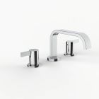 Davinci D05-H02-100-PC Flat Round Deck Mounted, Three Hole Lavatory Faucet with Flat Low, Round Flange Spout with Flag Lever Style Handles in Polished Chrome