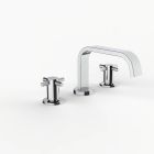 Davinci D05-H06-100-PC Flat Round Deck Mounted, Three Hole Lavatory Faucet with Flat Low, Round Flange Spout with Spoke Cross Style Handles in Polished Chrome