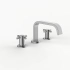 Davinci D05-H06-100-SN Flat Round Deck Mounted, Three Hole Lavatory Faucet with Flat Low, Round Flange Spout with Spoke Cross Style Handles in Satin Nickel