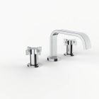 Davinci D05-H07-100-PC Flat Round Deck Mounted, Three Hole Lavatory Faucet with Flat Low, Round Flange Spout with Tapered Cross Style Handles in Polished Chrome