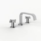 Davinci D05-H07-100-SN Flat Round Deck Mounted, Three Hole Lavatory Faucet with Flat Low, Round Flange Spout with Tapered Cross Style Handles in Satin Nickel