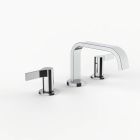 Davinci D05-H08-100-PC Flat Round Deck Mounted, Three Hole Lavatory Faucet with Flat Low, Round Flange Spout with Tapered Lever Style Handles in Polished Chrome