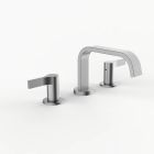 Davinci D05-H08-100-SN Flat Round Deck Mounted, Three Hole Lavatory Faucet with Flat Low, Round Flange Spout with Tapered Lever Style Handles in Satin Nickel