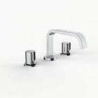 Davinci D05-S3K-100-PC Flat Round Deck Mounted, Three Hole Lavatory Faucet with Flat Low, Round Flange Spout with Knurled Knob Style Handles with Vertical Groove in Polished Chrome