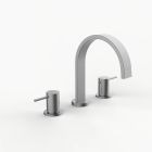 Davinci D06-H01-100-SN Flat Round Deck Mounted, Three Hole Lavatory Faucet with Flat Arc, Round Flange Spout with Stick Lever Style Handles in Satin Nickel