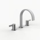 Davinci D06-H02-100-SN Flat Round Deck Mounted, Three Hole Lavatory Faucet with Flat Arc, Round Flange Spout with Flag Lever Style Handles in Satin Nickel