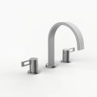 Davinci D06-H04-100-SN Flat Round Deck Mounted, Three Hole Lavatory Faucet with Flat Arc, Round Flange Spout with Loop Lever Style Handles in Satin Nickel