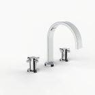 Davinci D06-H06-100-PC Flat Round Deck Mounted, Three Hole Lavatory Faucet with Flat Arc, Round Flange Spout with Spoke Cross Style Handles in Polished Chrome