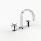Davinci D06-H07-100-PC Flat Round Deck Mounted, Three Hole Lavatory Faucet with Flat Arc, Round Flange Spout with Tapered Cross Style Handles in Polished Chrome