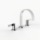 Davinci D06-H08-100-PC Flat Round Deck Mounted, Three Hole Lavatory Faucet with Flat Arc, Round Flange Spout with Tapered Lever Style Handles in Polished Chrome