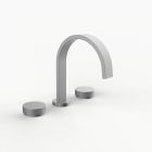 Davinci D06-H16-100-SN Flat Round Deck Mounted, Three Hole Lavatory Faucet with Flat Arc, Round Flange Spout with Knurled Puck Handles in Satin Nickel