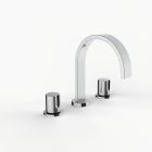 Davinci D06-S3K-100-PC Flat Round Deck Mounted, Three Hole Lavatory Faucet with Flat Arc, Round Flange Spout with Knurled Knob Style Handles with Vertical Groove in Polished Chrome