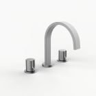 Davinci D06-S3S-100-SN Flat Round Deck Mounted, Three Hole Lavatory Faucet with Flat Arc, Round Flange Spout with Knob Style Handles with Vertical Groove in Satin Nickel