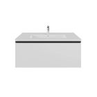 Emory & Bond EB551132WH-WVT-MB Vota 32" W X 18" D, 1 Drawer Wall Mount Vanity with Matte Black Handle in Gloss White