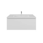 Emory and Bond EB551132WH-WVT-WH Vota 32" W X 18" D Wall Mount Vanity Set with One Drawer Vanity Base with White Handle in Gloss White and Vanity Top in White