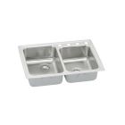 Elkay LRADQ250551 18 Gauge Stainless Steel 33 Inch X 22 Inch X 5.Inch Double Bowl Top Mount Quick-Clip Kitchen Sink, Larger Left Bowl, 1 Faucet Hole,