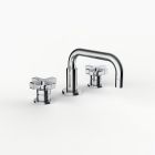 Davinci GAN-H20-100-5-PC Gotham Deck Mounted Three Hole Lavatory Faucet with Short Right Angle Spout with Base and Coupe Cross Handles in Polished Chrome