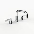 Davinci GAN-H23-100-PC Gotham Deck Mounted Three Hole Lavatory Faucet with Right Angle Spout with Base and Zephyr Lever Handles in Polished Chrome