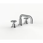 Davinci GAN-IND-100-5-PC Gotham Deck Mounted Three Hole Lavatory Faucet with Short Right Angle Spout with Base and Industrial Wheel Style Handles in Polished Chrome