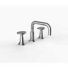 Davinci GAN-STV-100-PC Gotham Deck Mounted Three Hole Lavatory Faucet with Right Angle Spout with Base and Street Valve Wheel Handles in Polished Chrome