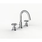 Davinci GOT-IND-100-PC Gotham Deck Mounted Three Hole Lavatory Faucet with Arc Spout with Base with Industrial Wheel Style Handles in Polished Chrome