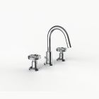 Davinci GOT-MOM-100-PC Deck Mounted Gotham Three Hole Lavatory Faucet with Arc Spout with Base and Momentum Wheel Style Handles in Polished Chrome