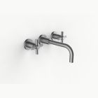 Davinci GOT-REM-150-SN Gotham Three Hole Wall Mounted Lavatory Faucet with 90 Degree Angled Spout with Base and Cross Handles in Satin Nickel 